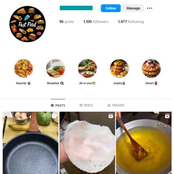 1K Food Nutrition Instagram Account for sale