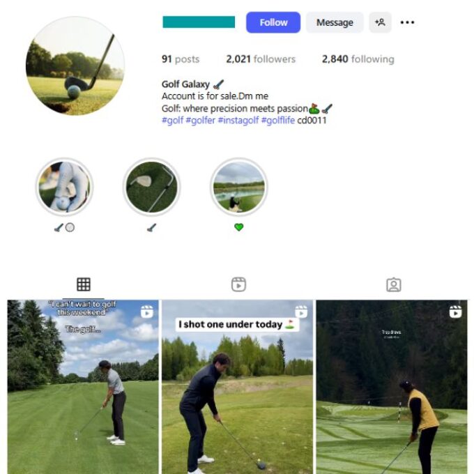 2K Golf Reels Instagram Account for sale