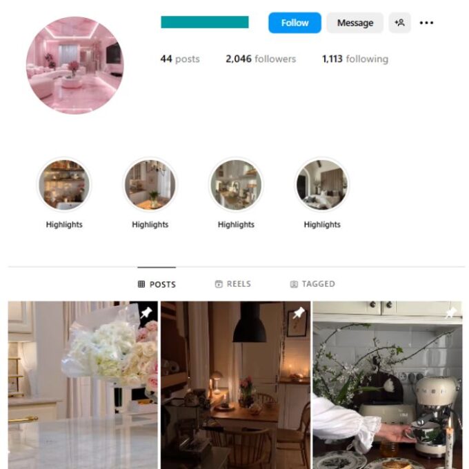2K Interior Luxury Home Instagram Account for sale