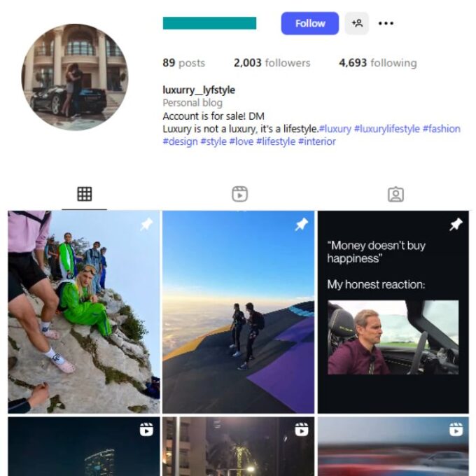 2K Luxury Money Instagram Account for sale