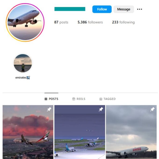 5K Airplanes Boeing Instagram Account for sale
