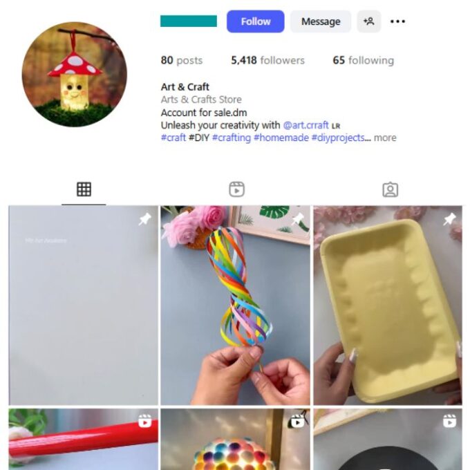 5K Art & Crafts Instagram Account for sale