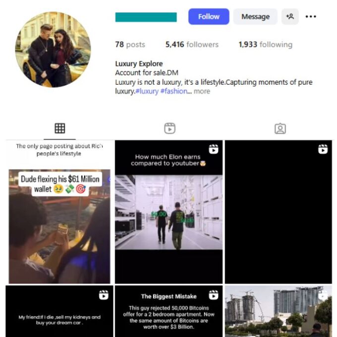 5K Luxury Millionaire Instagram Account for sale