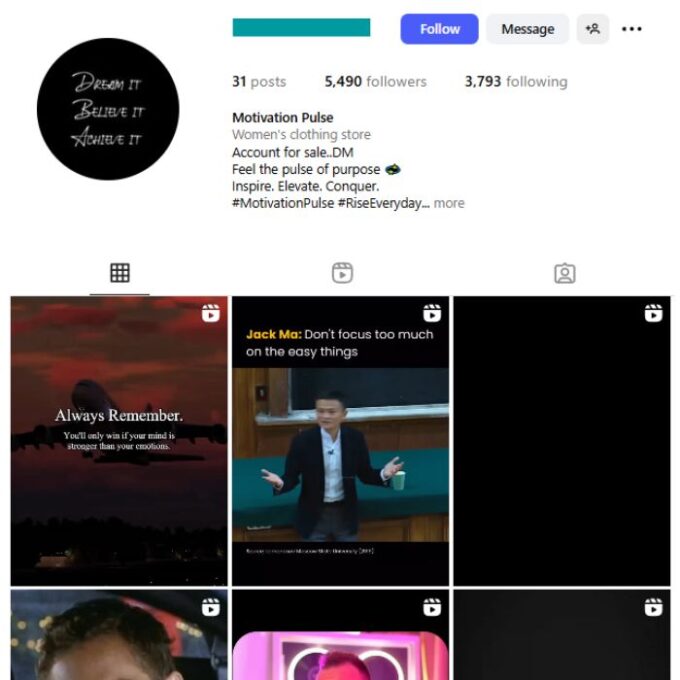 5K Motivation Mindset Instagram Account for sale