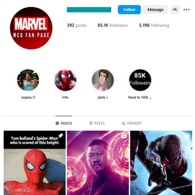 85K Avengers Movies Instagram Account for sale