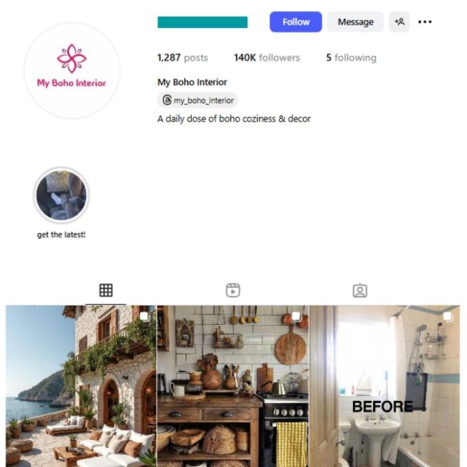 140K Bohemian Decor Interior Instagram Account for sale