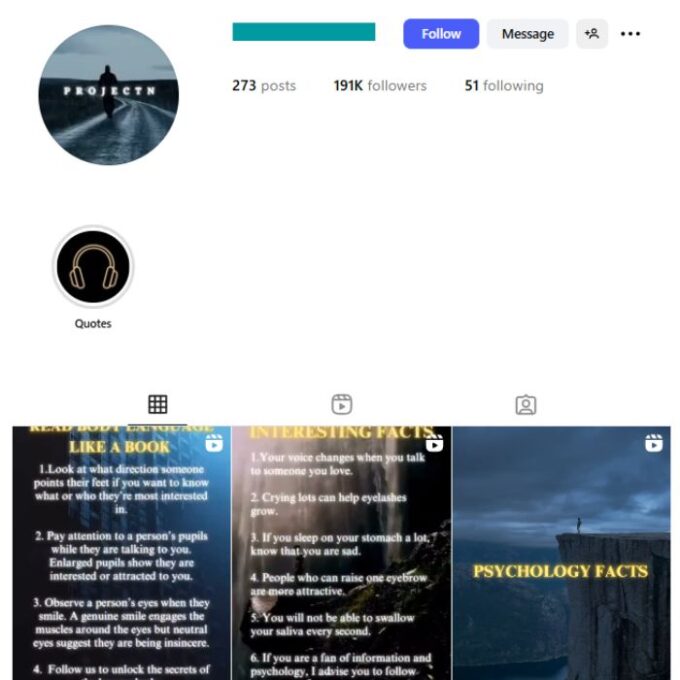 190K Success Mindset Instagram Account for sale