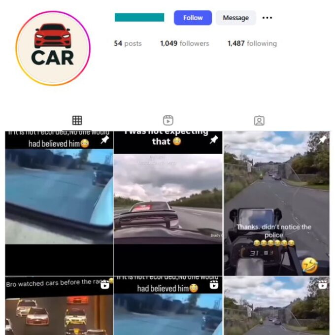 1K Cars Dashcam Instagram Account for sale
