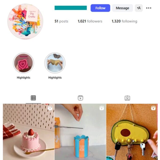 1K Handicraft DIY Instagram Account for sale