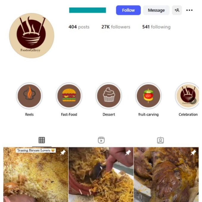 27K Food Cooking Instagram Account for sale