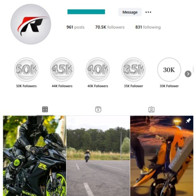 70K Bikes Automotive Instagram Account for sale