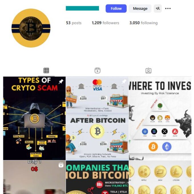 1K Bitcoin Crypto Instagram Account for sale