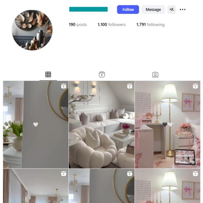 1K Feminine Home Interior Instagram Account for sale