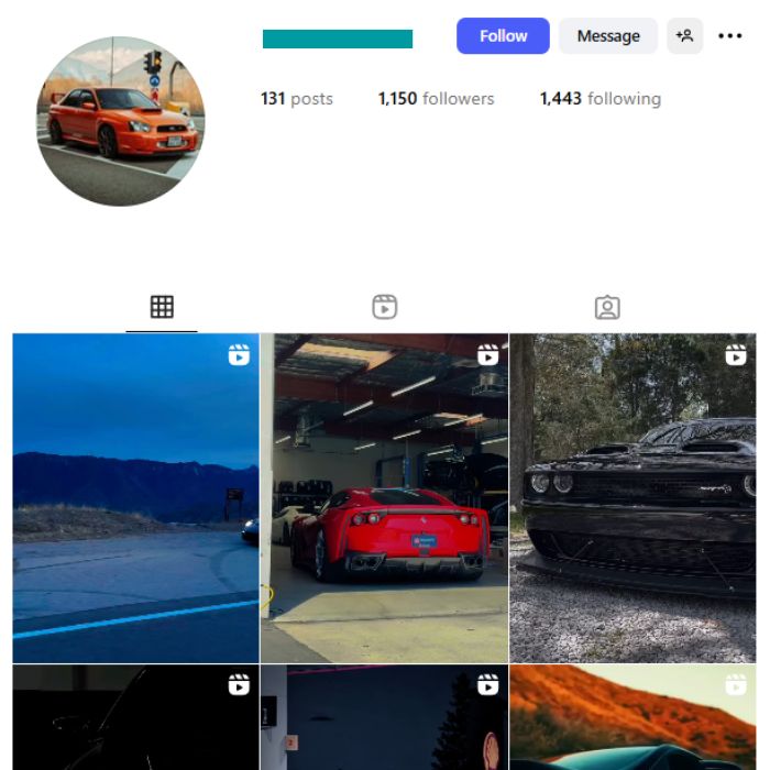 1K Super Cars Instagram Account for sale