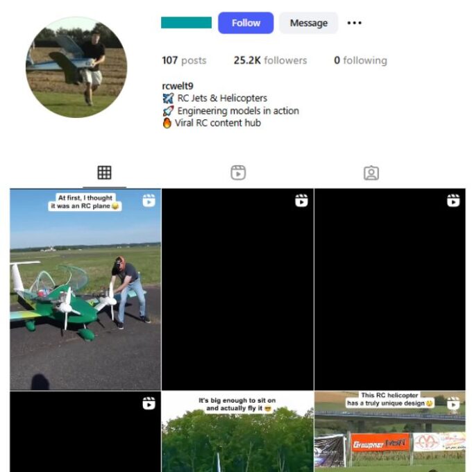 25K RC Jets Helicopters Boats Instagram Account for sale