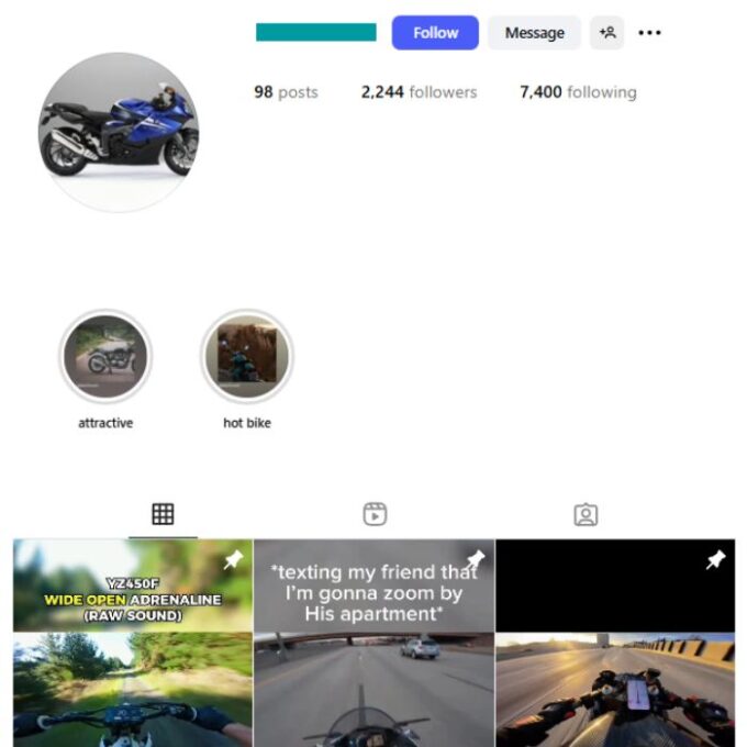 2K Racing Bike Head Cam Instagram Account for sale