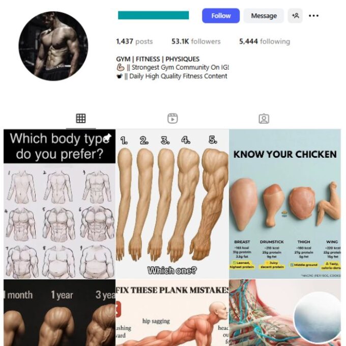 50K Gym Workout Instagram Account for sale