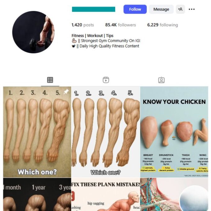 85K Gym Fitness Instagram Account for sale