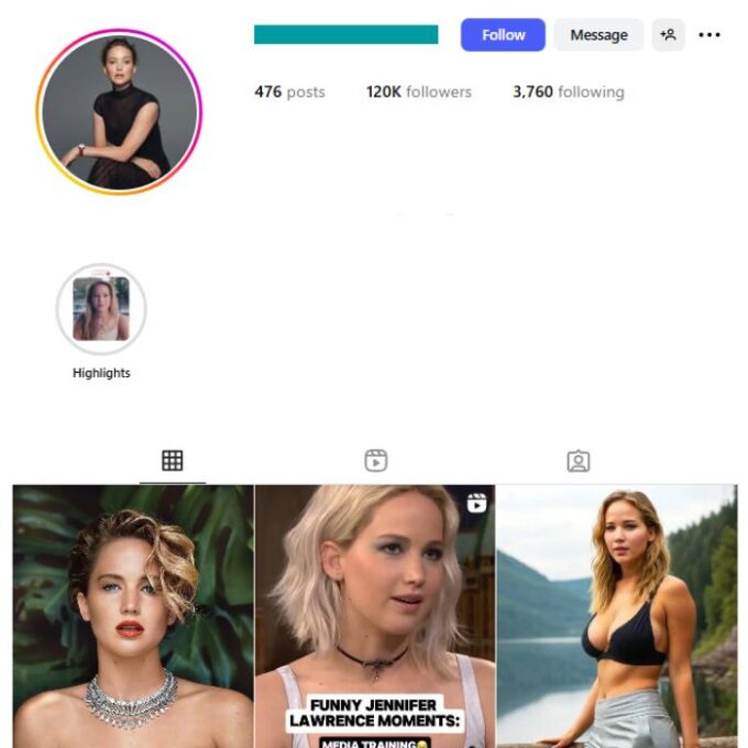 120K Jennifer Lawrence Model Fan Instagram Account for sale