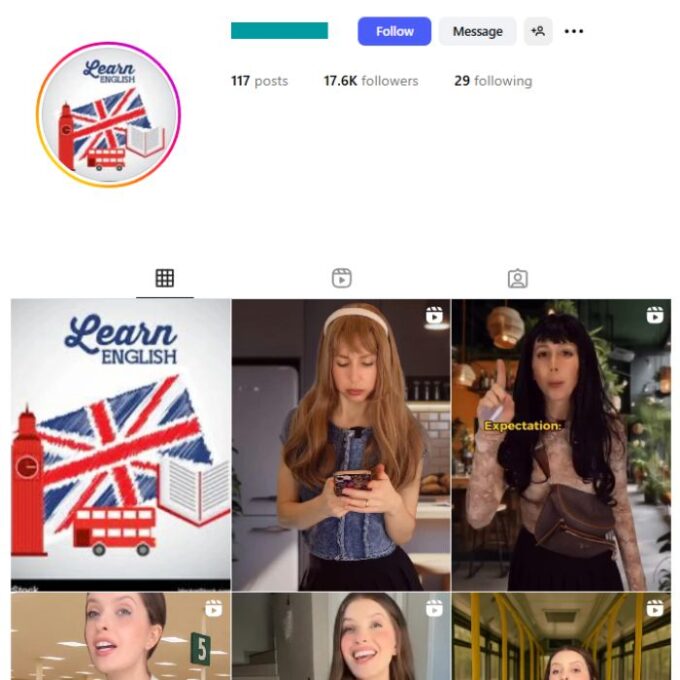 17K English Tutorial Lessons Instagram Account for sale
