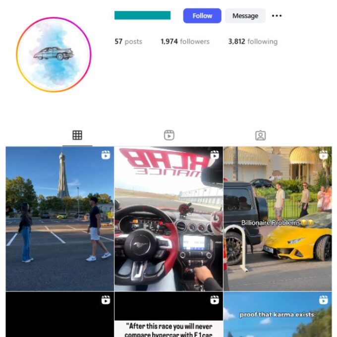 1K Exotic Cars Instagram Account for sale
