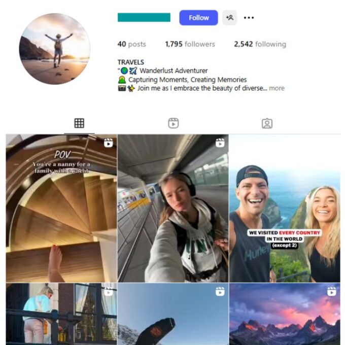 1K Travel Adventure Instagram Account for sale