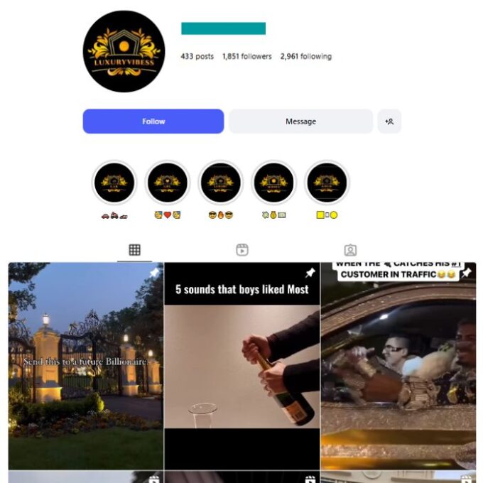 1K Ultra Rich Lifestyle Instagram Account for sale