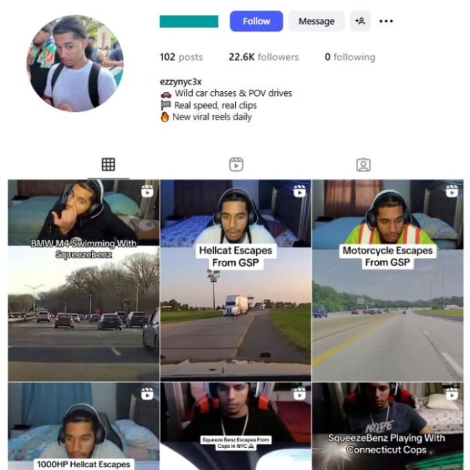20K Car Chase Driving Instagram Account for sale