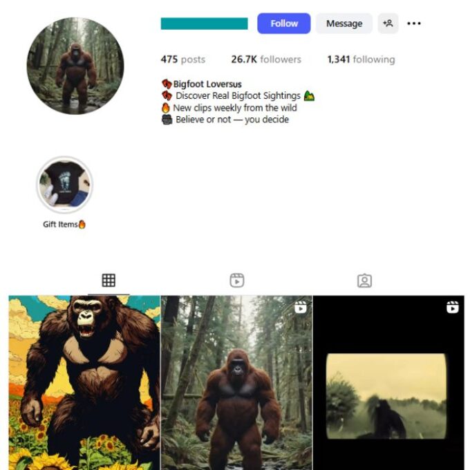 25K Bigfoot Cryptid Sightings Instagram Account for sale