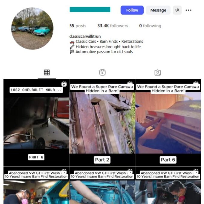 30K Classical Cars Instagram Account for sale