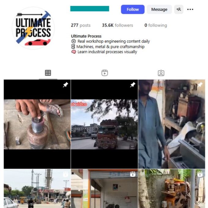 35K Mechanical Industrial Processes Instagram Account for sale