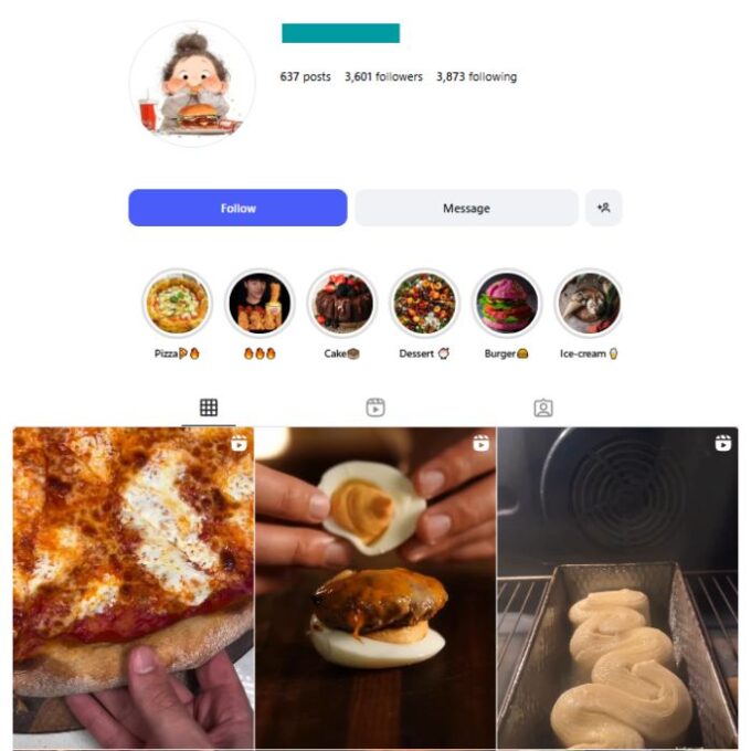 3K Food Pizzas Instagram Account for sale