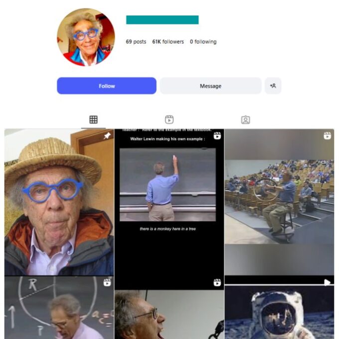 60K Dr Walter Lewin Science Instagram Account for sale