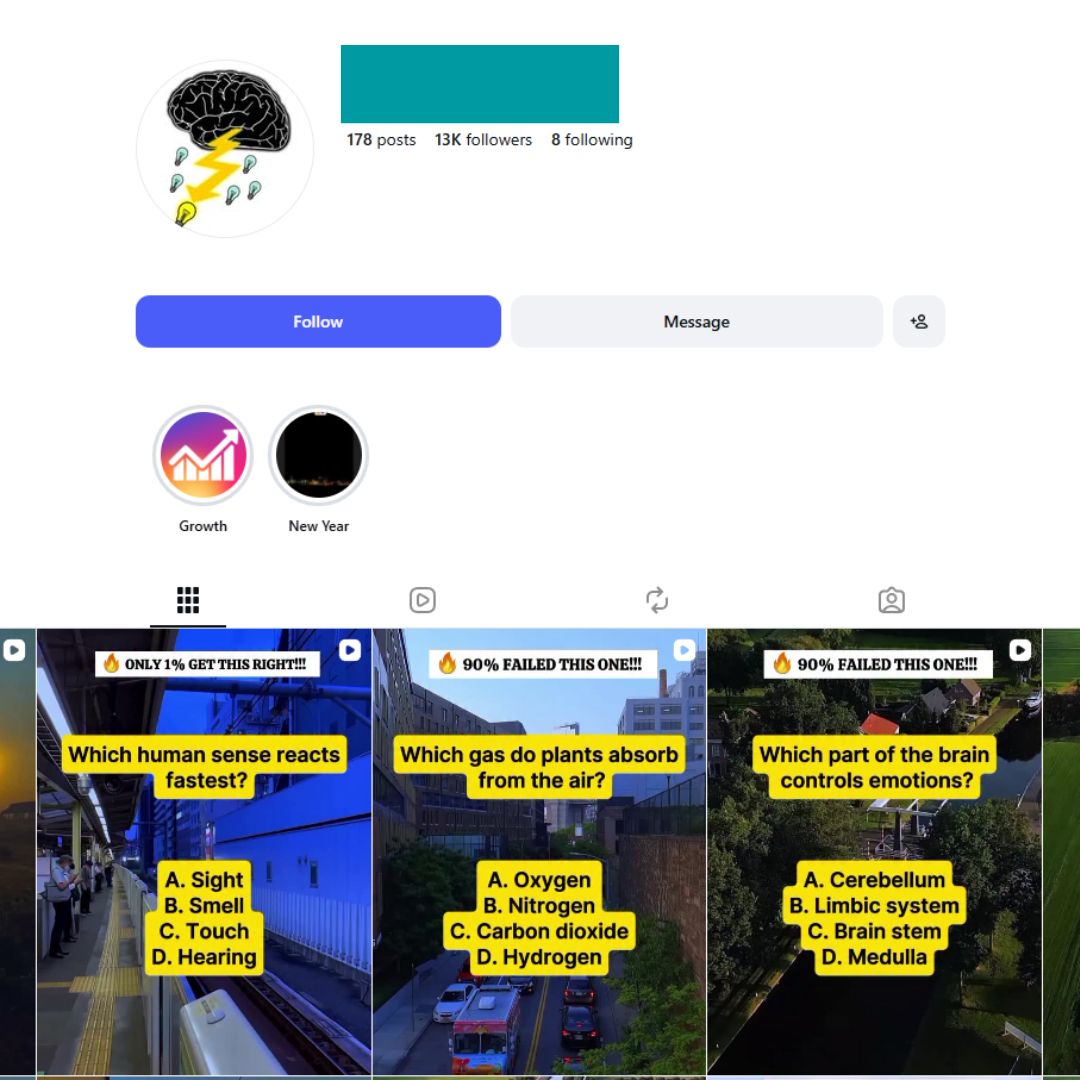 13K Quiz Education Instagram Account for Sale