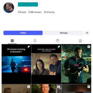 55K Reacher Fan Instagram Account for sale