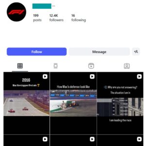 12K Formula One Instagram Account for sale