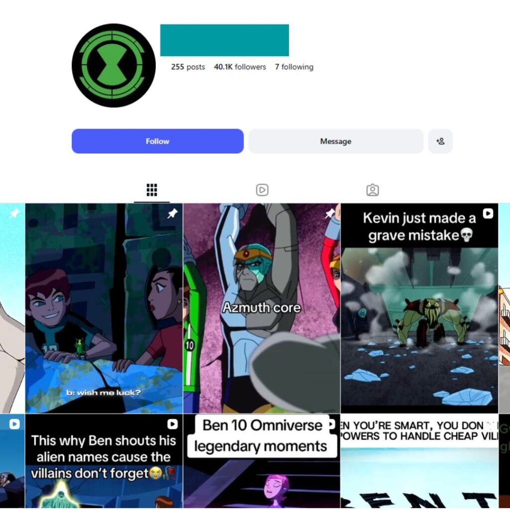 40K Cartoon Ben Ten Instagram Account for Sale