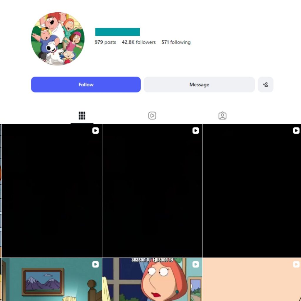 40K Family Guy Comedy Cartoon Instagram Account for sale