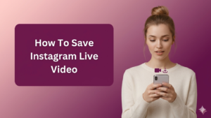 A digital banner featuring a woman with her hair in a bun, looking thoughtfully upward with a finger on her chin and holding a smartphone. The background is a teal gradient, and a dark blue text box on the left contains the white text "How To Choose A Good Instagram Username?