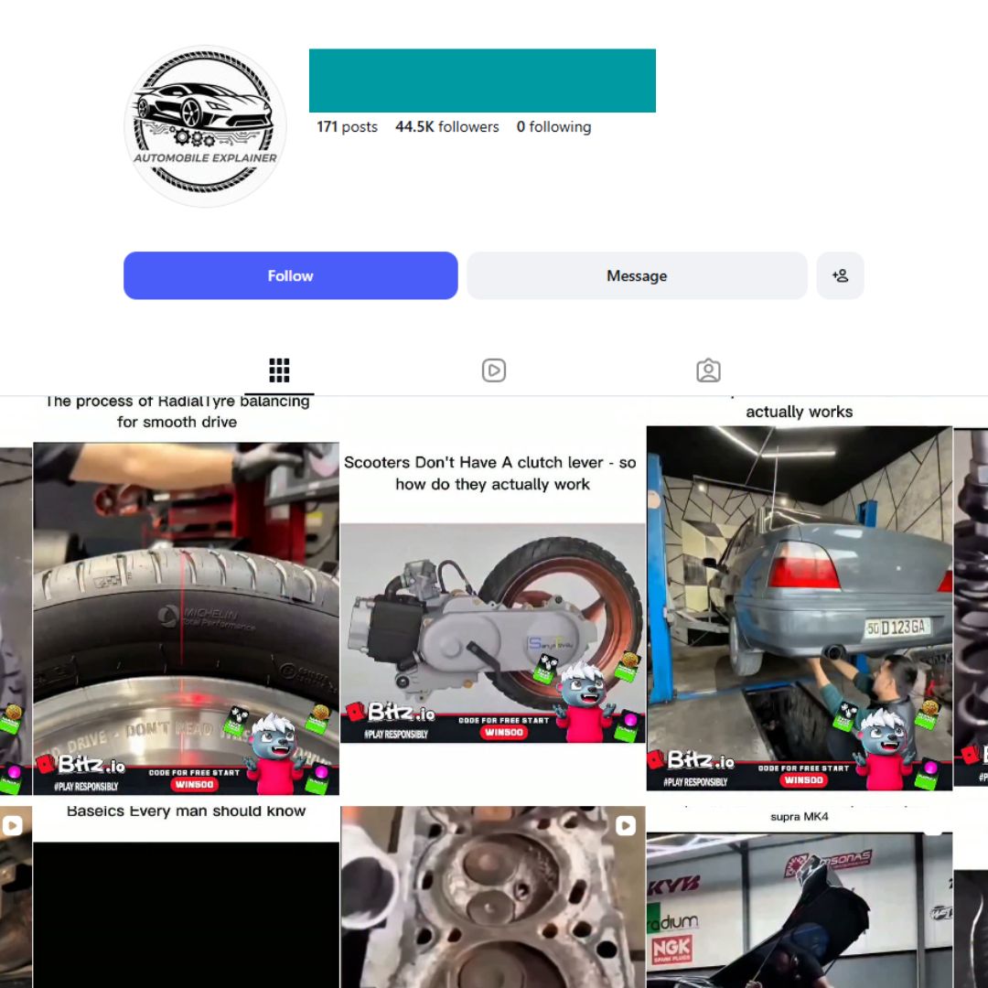 40K Car Maintenance Instagram Account for Sale