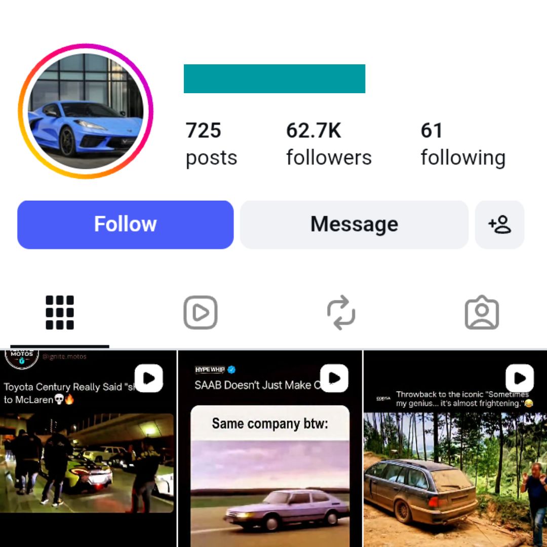 60K Car Lovers Instagram Account for sale 60K Car Lovers Instagram Account - Image 1