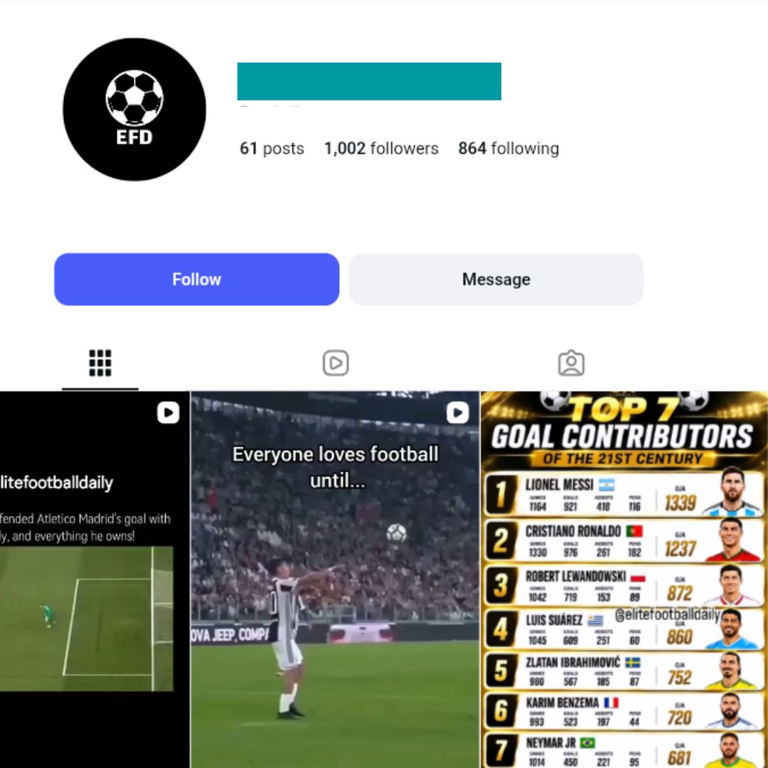 1K Football Highlights Instagram Account for sale 1K Football Highlights Instagram Account - Image 1