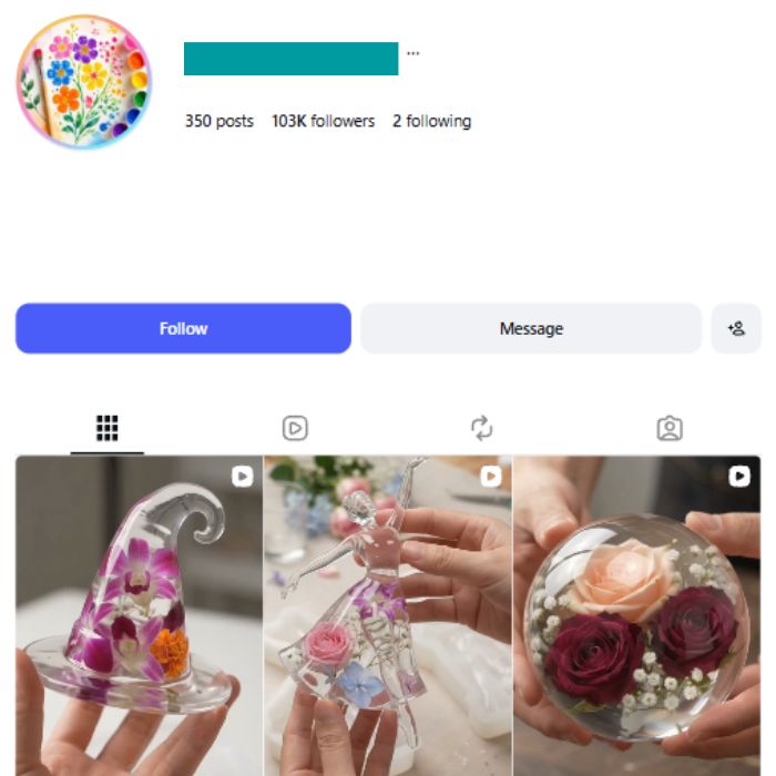 100K Resin Art Pressed Flowers Instagram Account for sale 100K Resin Art Pressed Flowers Instagram Account - Image 1